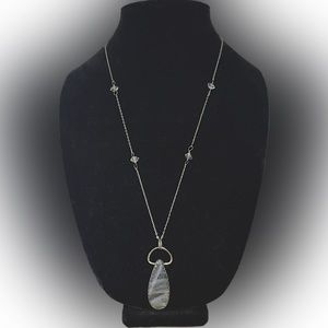 handmade 925 laborite stone/ Hermiker diamond chain necklace.